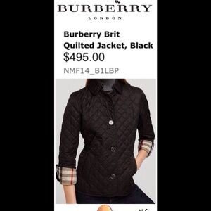 Burberry Black Quilted Jacket with Check Cuff